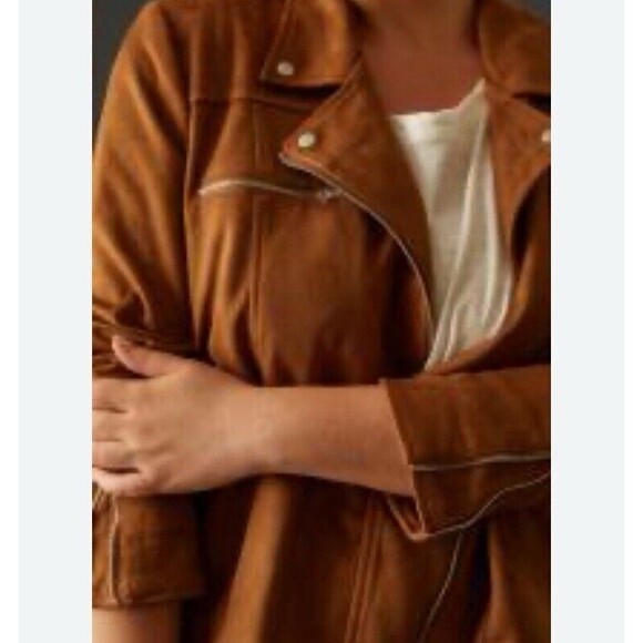 Anthropologie Faux Suede Brown Biker - Moto Jacket XS/P  New with Tags - Picture 2 of 8